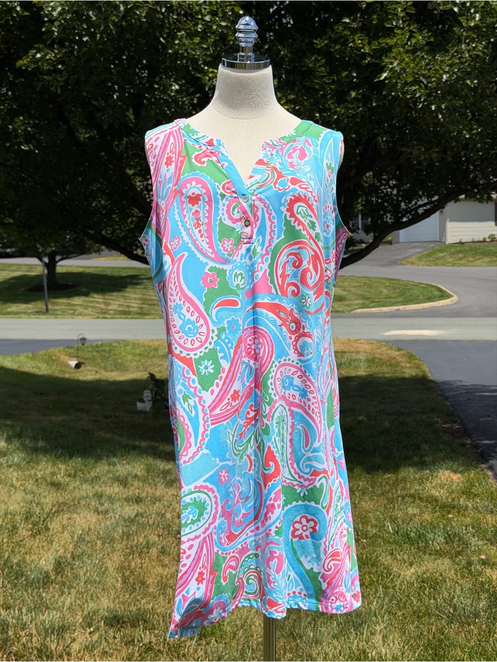 Talbots Plus Petite Paisley Shift Dress Sleeveless Stretch Knit Resort Vacation